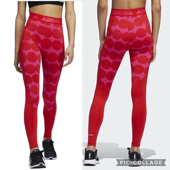 NWT Adidas x Marimekko Tech fit Prime Long Tights Red Geometric Print Size S - Picture 15 of 15